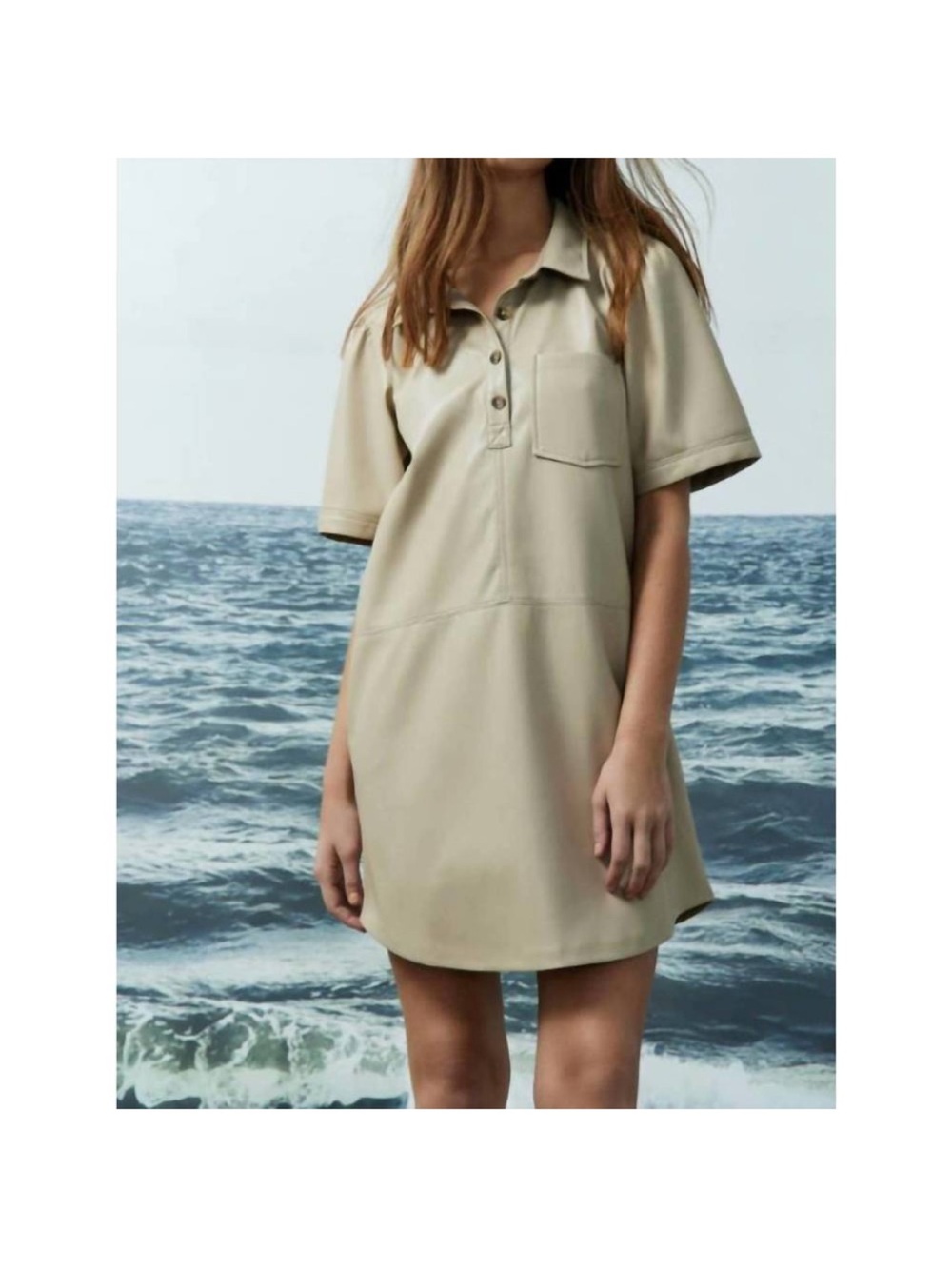Melissa Nepton Areta Faux Leather Short Sleeve Shirt Dress in Desert